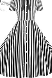 Polka Dot Print Women Summer Dress Short Sleeve Striped Bow Elegant Vintage Pin Up 50s Party Dress