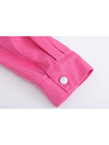 Women's Denim Jackets Fashion Spring Female Harajuku Casual Long Sleeve Pink Bow Polo-Neck Button Pocket Loose Jean Jacket