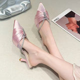 Summer New British Wind Silk Satin Tip Drill With Fine Heel Tip Head Fashion Comfortable Sandals Women's Large