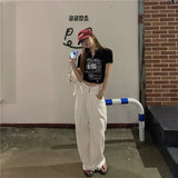 Zingj V-Neck Short-Sleeved T-Shirt Female 2024 Summer New Korean Version Slim Short Hot Girl Crop Student Top