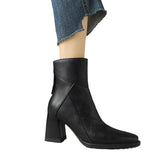Brown Soft Leather Thick Heel Short Boots Female 2025 New High-Heel Martin Boots British Style Small Square Head Thin