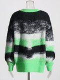 Fashion Trend Style Temperament Loose Round Collar Knitted Shirt 2025 Summer New Splicing Color Cover Striped Sweater