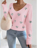 And Winter Valentine's Day Design Slid Love Embroidery V Collar Sweater Female