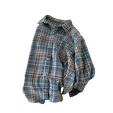 Blue Plaid Long-Sleeved Shirt Coat Women 2025 Spring And Autumn New French Retro Temperament Top Design
