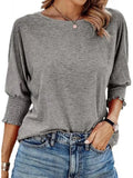 Women's 2025 Spring/Summer Fashion Sleeve 7-Sleeve T-Shirt Round Collar Basic Lace