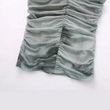 New Silk Screen Printing Pleated Trim Blouse
