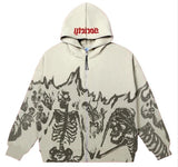 Zingj Millennium Wind Round Collar Skeleton Hoodie Couples Style 2023 Autumn And Winter New Long-Sleeved Skull