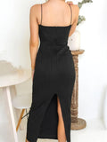 2023 Sexy Women Long Dress Ruched Sleeveless Slim Solid Summer Party Back Split Dress Clubwear Female Vestido
