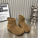 Matcha Green Snow Boots Fur Boots One In Autumn And Winter New Short Boots Round Head Flat Bottom Martin Boots Female