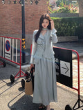 Xixi 2025 Spring New Temperament Chiffon Shirt + High-Waist A-Word Half-Body Dress Two-Piece Suit Female
