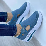 Large-Size Flying Breathable Leisure Single Shoe Slope Hed Thick Sole Hollow Magic Sticker Round Head Low Female Single