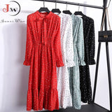 Chiffon Shirt Dresses Long Sleeve Polka Dot Office Vintage Dress 2023 Women Summer Casual Midi Floral Dress