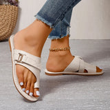 Large-Size Sleeve Flat-Bottom Slippers Women Buckle Retro Wearing Beach Cool Slippers