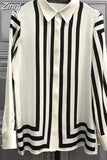 Turn Down Collar Fashion Striped Shirt Print Blouse Silk Shirt Women Tops Autumn 2023 New Silk Satin Blouse Clothes