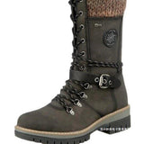 Front Faescing With Round-Headed Knight Boots Women's Belt Buckle Thick Leather