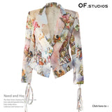 New Personality Retro Fashion Print Waist Thin Blazer Female