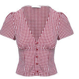 Short-Sleeved Plaid Shirt Top Spring And Summer Women's