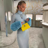 2025 Women's Dress Fashion High-Necked Long Sleeve Slim-Sleve-Wice Dressed With Thin
