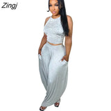 Women Tracksuit Two Piece Set Slim Crop Tank Top + Loose Long Pants Sportsuit Matching Set Clothes For Women