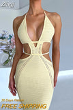 Crochet Halter Sleeveless Backless Solid Hollow Out Bandage Sexy Slim Maxi Prom Dress 2023 Winter Festival Party