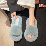 Fur Slippers Spring And Autumn High-End Feeling Winter Wear Lazy Man Flat-Bottomed Plush One-Word Drag Home Cotton