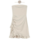 Shoulder-To-Shoulder Tective Dress Female Autumn Temperament Flowers Pure Desire To Collect Waist Lotus Leaf Side Skirt Sexy Ass