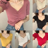 Women 7 Colors Knitted Puff Sleeve Casual Solid Slim Sexy Ladies Tops Students Clothing Female Party Harajuku