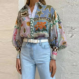 Women's New Temperament Commuter Shirt Collar Print Long-Sleeved Casual Fashion Lady