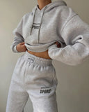 Casual Plus Velvet Long-Sleeved Hooded Trousers Set For Autumn/Winter