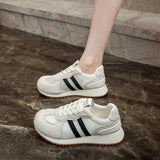Striped Sneakers Women 2025 Autumn New Thick Sole Height Old Shoes Net Breathable Leisure Aggan