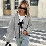 And Winter Sweater Women's New Knitted Shirt Loose Long-Sleeved Bow Tied With Cardigan Coat Top