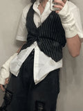 V Neck Pinstriped Button Corset Top- Outfit