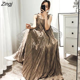 Dress Women Elegant Ins Sleeveless Summer Leisure A-line Sexy Retro Folds Vintage Empire Beach Holiday Vestidos