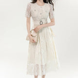 French Famous Lady Fashion Temperament Skirt Lace Embroidery Waist Dress Design Yang Small Dress