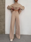 New Long-Sleeved Broad Leg Trousers Fashion Set Loose High-Collar Leisure Two