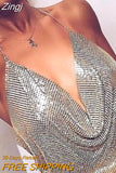 Metal Crop Top Summer Sexy Club Backless Bralette Beach Halter Gold Sequined Party Women Tank Top