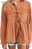 Women's Corduroy Shirt Button Up White Blouses Women Casual Long Sleeve Autumn Elegant Warm Thick Oversized Shirts for