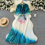Women's Niche Elegant Dress New Hollow Nail Ball Neck-To-Celing Waist-Print Folding Long