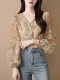 New Burst Spring Summer French Beauty High-End Feel Shirt Blouse Broken Snowflake Long-Sleeved Shirt Women