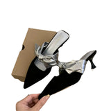 Summer New Korean Style Female Slippers Bag Head High Tip Bow Fine Heel Heel Cold