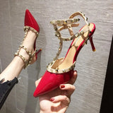 High Heel Women's Fine Heel Single Shoes 2025 Summer Sexy Pointed T-Shaped With Back Empty Willow Sandals