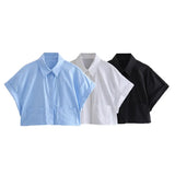 Summer Style Loose Short Pocket Decorated Poplin