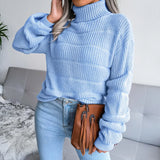 Red Explosion Autumn And Winter High-Neck Long Sleeve Hollow Casual Base Knitted Sweater Women's
