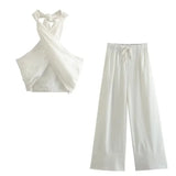 Women's Clothing INS Burst Cross Hanging Neck Top Trousers Set Fashion