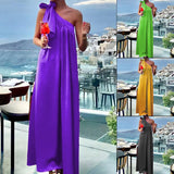 Spot 2025 Women's Fashion Satin Sleeveless Diagonal Collar Medium Long Holiday