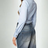 Summer New Design Slimming Collar Top Hottie Fish Girded Long-Sleeved Shirt