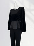 Zingj Waist Shows Thin Temperament Famous Lady Daughter Wind Black Golden Velvet Jacket Female Early Spring Round Collar French Long-Sleeved T-Shirt