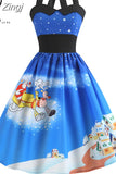 Dress Vestidos Women Sexy Halter Vintage Casual Floral Print Pin Up Retro Rockabilly Swing Party