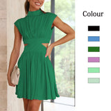 Zingj Years Pure Color Sweet Wind Summer Money Receive Waist Stand Collar Show Waist Short Dress