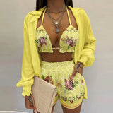 New Sexy Women's Pure Color Shorts Fashion Three-Piece